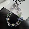 Cordón para Teléfono de Cadena Doble con Cuentas de Color Dopamina de Moda, Flores y Cristal, Llavero Corto, Colgante para Bolso