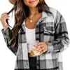 Amazon wish2022 Chaqueta de franela europea y americana casual a cuadros con hebilla manga larga camisa de lana abrigo para mujer
