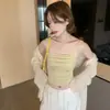 Camisola Versátil de Diseño Plisado Fresco y Dulce Estilo Coreano, Copas Fijas que Realzan el Busto Pequeño, Tirantes Finos
