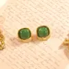 Pendientes de botón cuadrados de resina geométrica con gota de aceite de venta caliente cruzada para mujer, temperamento de lujo ligero, sentido de alta calidad, pendientes versátiles elegantes, accesorios para orejas