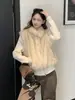 Otoño Invierno 2026 Nuevo Patchwork de Punto Chaqueta de Algodón con Piel Sintética Chaqueta Corta Holgada Cálida Peluda Estilo Coreano Chaqueta de Algodón para Mujer