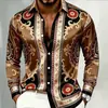 Camisa masculina de manga longa para comércio exterior transfronteiriço com padrões dourados estilo corte, toque vintage de alta qualidade, direto da fábrica de origem