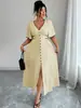 Vestido Largo Elegante de Verano con Cuello en V, Bloques de Color, Cintura Ajustada, Longitud Media, Cruzado Europeo y Americano, Tallas Grandes para Mujer, Comercio Exterior, Venta al por Mayor