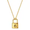 Collar de Acero Inoxidable con Colgante de Acero de Titanio Chapado en Oro de 18K Transfronterizo Europeo y Americano 19mm Candado Grabado con Láser 26 Iniciales Personalizadas