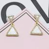 Aretes de Aguja de Plata S925 Estilo Coreano Aretes Triangulares Cuadrados de Diamantes Aretes Coreanos Dongdaemun de Imitación de Concha para Mujer
