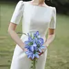 Vestido de novia ligero de satén francés para fotografía de viaje, simple, súper de hadas, estilo bosque, manga corta, vestido de salida de novia, largo hasta el suelo, vestido formal blanco