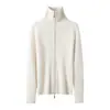 Nuevo cárdigan de punto acanalado grueso, elegante, versátil, de cachemira, casual, corte ajustado, abrigo suéter de cachemira para mujer, otoño e invierno
