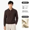 Suéter tipo polo de punto con cremallera a media altura y diseño de espiga estilo Old Money para hombre, top de punto liso de manga larga para hombre, para principios de otoño