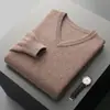 Suéter Grueso de Lana 100% con Cuello en V para Hombre Casual de Negocios Otoño/Invierno Nuevo Estilo Camisa de Punto Base Capa Superior