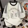 Camiseta de Manga Corta con Estampado de Letras de Dibujos Animados Divertidos y Parche de Tres Rayas, Estilo Novio Perezoso, Nuevo Top Holgado de Verano Estilo Ins
