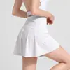 Falda de yoga con bolsillo trasero y cintura, falda-pantalón deportiva de tenis línea A anti-exposición, falda de fitness de cintura alta de dos piezas falsas