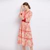 Foto real de punto-Miyake plisado temperamento elegante cuello en V estampado vestido plisado cintura delgada falda línea A