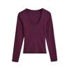 Camiseta de Manga Larga con Cuello en U Estilo 'Hot Girl' para Mujer 2025 Otoño Nuevo Ajustada Sexy Camiseta Básica con Top Corto de Cintura Alta