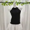 Outono Inicial 2025 Novo Estilo Coreano Estilo Puro Lust Cropped Tricô Gola Alta Torcido Cor Lisa Versátil Top Tricô para Mulheres