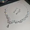 Conjunto vintage de brincos e colar de borla torcida cravejados de diamantes, corrente de clavícula de luxo leve de alta qualidade, estilo palaciano para mulheres