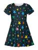 Vestido Curto de Manga Curta com Gola Redonda para Meninas com Estampas Geométricas Irregulares Europeias e Americanas e Estampa Completa de Estrelas, Impressão Digital 3D para o Verão