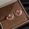 Pendientes de Zirconia Coloridos Pesados Brillantes Artesanales Estilo Retro Artístico Elegantes para Cena Pendientes Vintage de Alta Gama