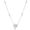 Corrente de clavícula com laço ultra brilhante estilo fada de luxo leve para mulheres, design único, colar doce e requintado cravejado de diamantes, prata S925