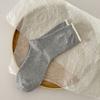 Meias Bordadas Prata Estilo Ballet para Mulheres, Meias Finas de Algodão para Primavera/Verão com Renda de Laço, Meias Arrastão de Cano Médio para Primavera e Outono