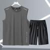 Conjunto Esportivo de Secagem Rápida em Seda Gelo Masculino Verão Regata Shorts Masculino Fitness Corrida Fino Respirável Calça Cinco Pontos Tendência