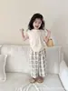 Conjunto de Verão para Meninas Estilo Western Infantil Malha Respirável Moda Top Tesouro Feminino Calça de Perna Larga Floral Casual Infantil
