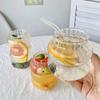 Ins Grande Capacidade listrado resistente ao calor copo de palha de vidro Leite doméstico Fruta Chá Xícara Bebida Fria Fruta Copo Moderno