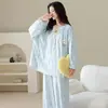 Pijama Feminino de Algodão Puro com Manga Longa 2026 Novo Estilo Primavera/Outono Casual Usável Desenho Animado Doce Roupas de Casa