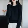 Suéter de punto de algodón puro con cuello redondo, estilo minimalista francés para mujer, engrosado y cálido, camiseta básica de manga larga, nuevo suéter de otoño e invierno