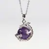 Accesorios Galvanizados Piedra Ojo de Tigre Amatista Ágata Perla Redonda Colgante Cruzado Amazonia Cristal Péndulo Colgante Collar