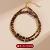 Cadena para Clavícula Hecha a Mano de Piedra Ojo de Tigre Natural y Madera de Agarwood, Collar Original para Mujer Estilo Lujo Ligero Color Dorado para el Cabello, Nicho de Lujo Ligero