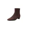 Botas Femininas de Couro Genuíno Estilo Simples e Cool Salto Gatinho Cano Curto 2026 Inverno Salto Médio Robusto Bico Quadrado Pequeno Para o Trabalho