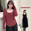 Nova Chegada de Outono Top Vermelho Pequeno Plus Size Roupas Femininas Emagrecedor Casual Camisola Vestido Conjunto de Duas Peças Feminino 65063
