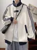 Moletom Esportivo Patchwork Estilo Americano Tendência para Homens e Mulheres, Nova Marca de Moda Outono Jaqueta Casual, Jaqueta de Baseball Listrada High Street