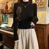 Suéter de Cor Sólida Forrado com Lã para Mulheres 2025 Novo Inverno Espessado Camada Interna Outono e Inverno Lã Tricotada Integrada Camiseta Base Top