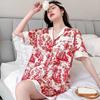 Pijama de Seda Gelada Feminino Verão Manga Curta Shorts Roupa de Casa de Alta Qualidade Roupa Externa Roupa de Casa Terno de Seda Nova Temporada 2023