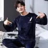 Venta Directa de Fábrica Pedido Grande Pijama para Hombre Otoño e Invierno Coral Fleece Espesado Dibujos Animados Franela Conjunto de Ropa para el Hogar