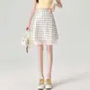 Ropa de Mujer Acetato Satén Lunares Tul Falda 2026 Verano Cintura Alta Fluida Malla Patchwork Línea A Midi