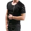 Nueva moda casual para hombre estilo europeo y americano, nueva camiseta de manga corta con decoración de cremallera de flor quemada, ropa para hombre