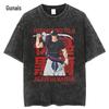 Comércio exterior LAZADA high street retro cartoon anime manga curta T-shirt homens e mulheres Verão solto angustiado lavado cinco meia manga