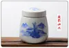 Botella pequeña de cerámica para miel 300g porcelana azul y blanca frasco sellado frasco cuadrado para pasta almacenamiento portátil frasco para té frasco para polvo fragante botella de gelatina de piel de burro