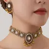 Ventas Directas de Fábrica Transfronterizo Conjunto de Pendientes y Collar de Estilo Indio Vintage con Forma de Lágrima con Collar de Perlas Incrustadas de Diamantes Accesorios de Moda