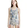 Amazon Blue Mist Flower 2026 Nuevo Traje de Baño Profesional de una Pieza para Mujer con Hombros Caídos para Piscinas