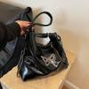 Mochila borboleta prateada com espelho aberto, bolsa de ombro portátil de grande capacidade, bolsa francesa de uso duplo