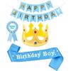 Sombrero de corona dorada para cumpleaños infantil, etiqueta de cumpleaños con broche de correa para el hombro, juego de decoración para tarta de cumpleaños para niño