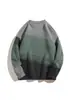 Suéter de Punto de Color Contrastante Degradado Retro de Manga Larga para Hombre Invierno 2025 Nuevo Cuello Redondo Cálido Suave Tejido tipo cera Top Interior