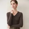 Estilo Ligeramente Maduro~ Suéter de Cachemira tipo Pulóver para Mujer Otoño Invierno Cuello en V Manga Larga Corte Ajustado Tejido de Canalé Suéter Base