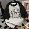 Camiseta Divertida de Estilo Ins con Bloques de Color y Estampado, Manga Corta para Mujer, Verano, Holgada, Casual, Versátil, Cuello Redondo
