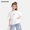 Camiseta de Algodão Puro para Meninas Black Ni Mumi Outono 2026 Nova Blusa Casual de Manga Curta Infantil Roupas Infantis Atacado