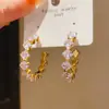 Pendientes Cuadrados Redondos Ovalados Geométricos de Diamante de Lujo Ligero Aguja Plateada Pendientes Exquisitos de Nicho Retro Francés de Gama Alta