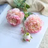 Peônia de 3 Cabeças Flor Artificial Flor de Seda Arranjo de Casamento Decoração de Casa Buquê Flor de Plástico Rosa Artificial de Três Cabeças